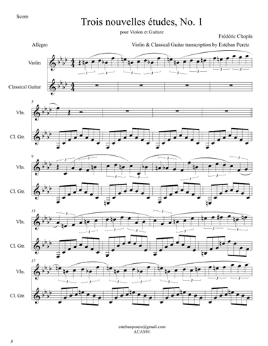 Trois nouvelles études, no. 1 (arr. Esteban Peretz)