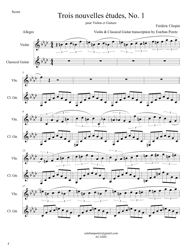 Trois nouvelles études, no. 1 (arr. Esteban Peretz)