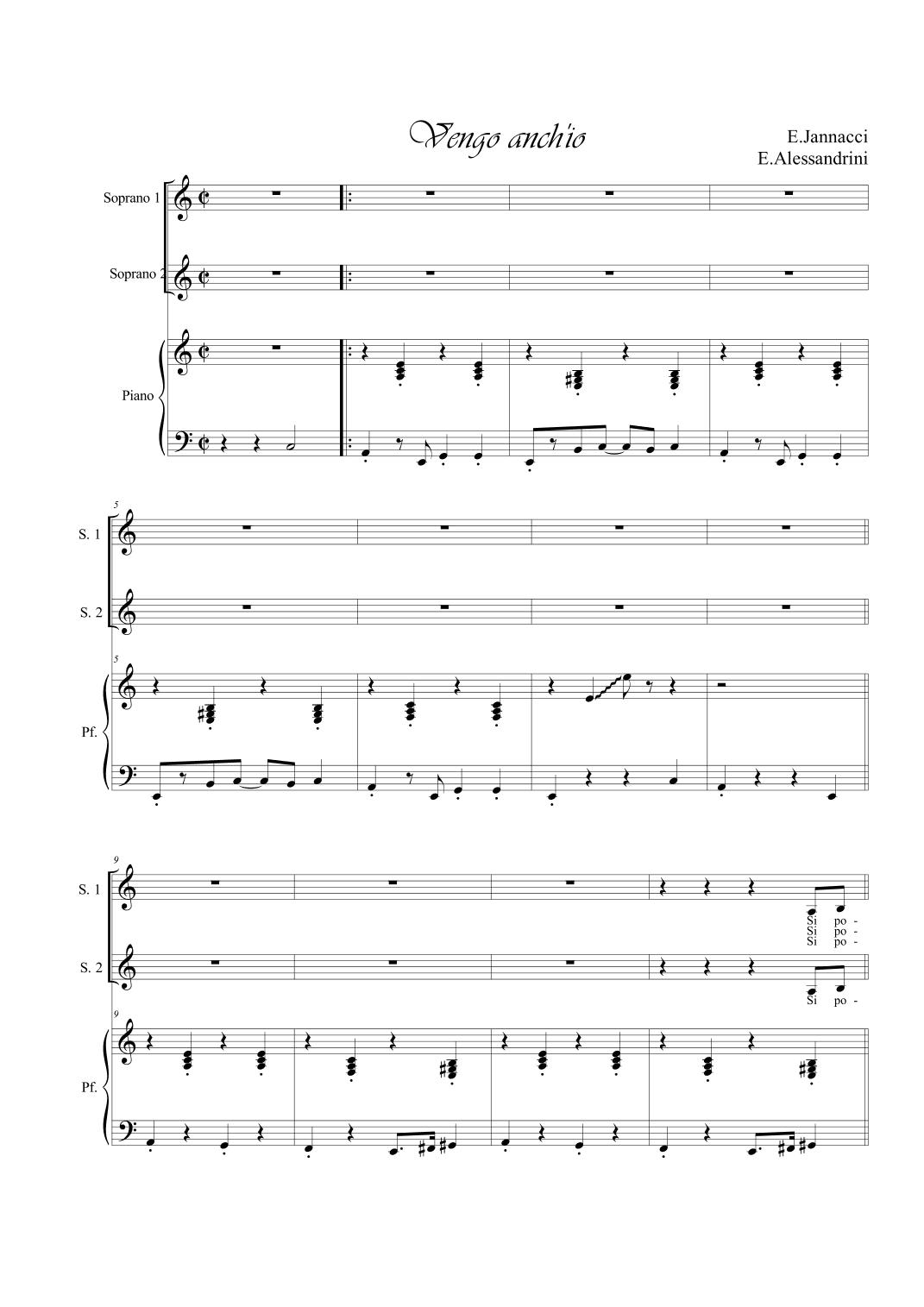 Vengo anch'io. Voice and piano (arr. E.Alessandrini)