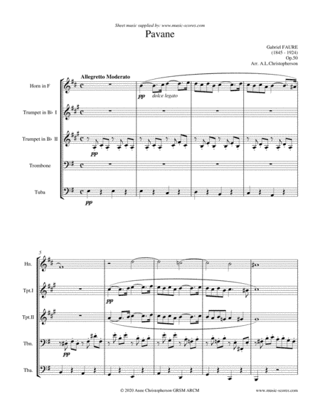 Op.50 Pavane - French Horn, 2 Trumpets, Trombone and Tuba (arr. Anne Christopherson GRSM ARCM)