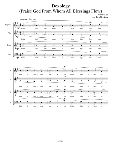 Doxology (Jazz Harmonization) for SATB Choir - (Praise God From Whom All Blessings Flow) (arr. Ben Dockery)
