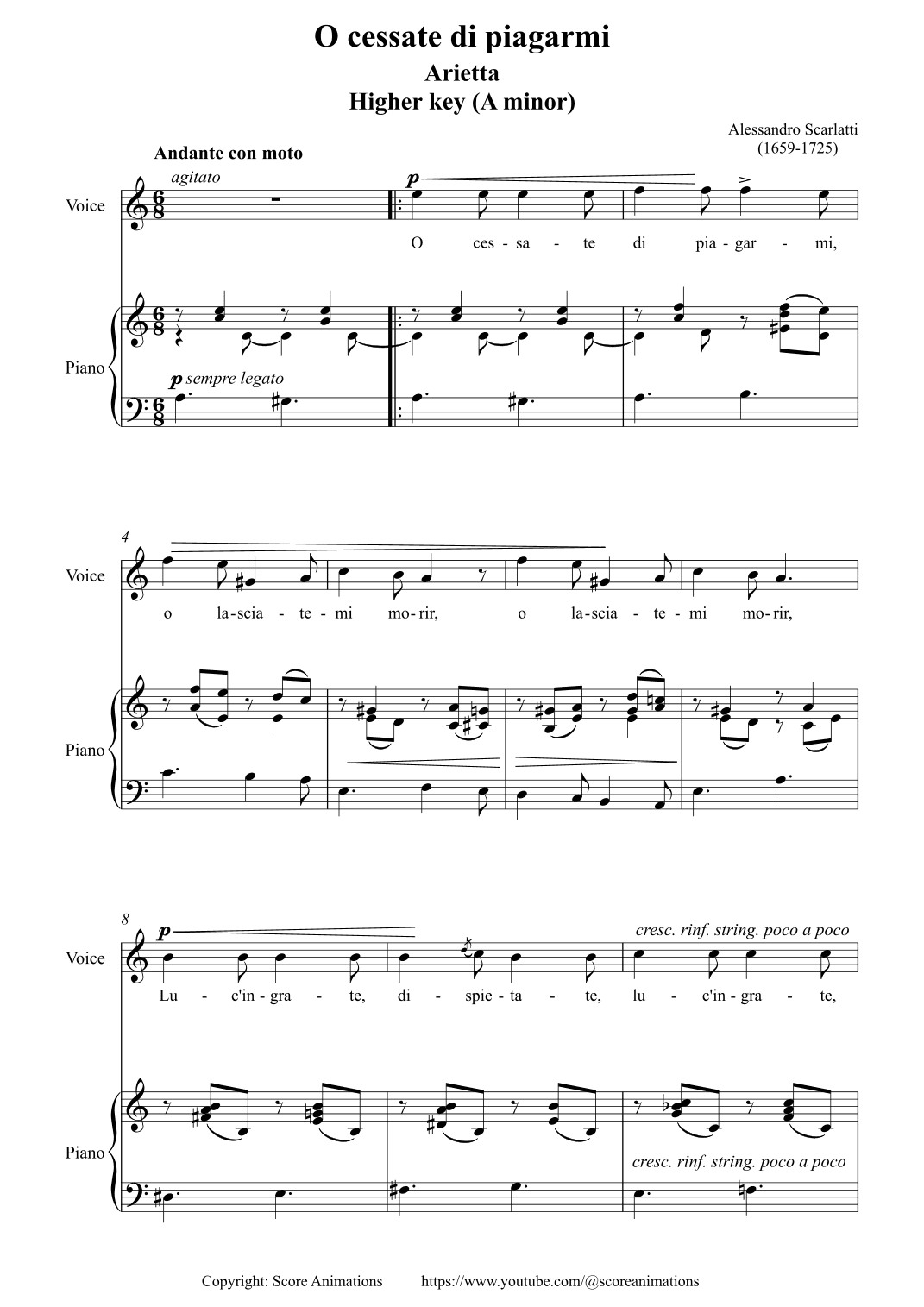“O cessate di piagarmi“ Higher key A minor (arr. Score Animations)