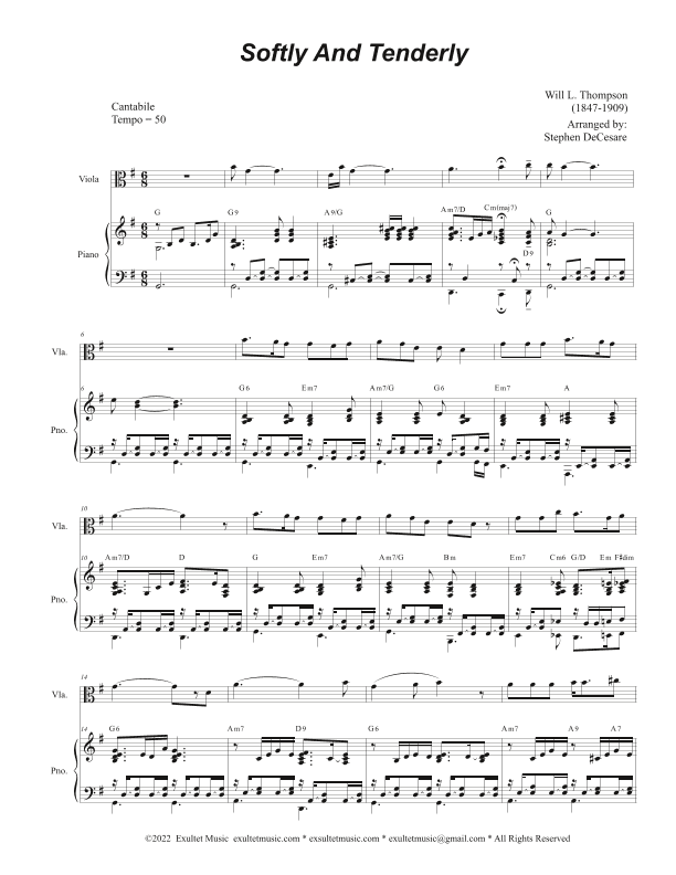 Softly And Tenderly (Viola solo and Piano) (arr. Stephen DeCesare)