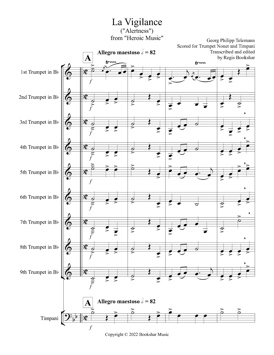 La Vigilance (from "Heroic Music") (Bb) (Trumpet Nonet, Timpani) (arr. Regis Bookshar)