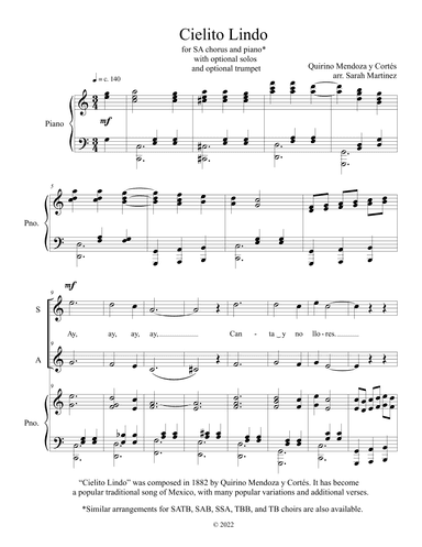 Cielito Lindo (SA, Accompanied) (arr. Sarah Martinez)