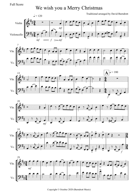 We wish you a Merry Christmas for Violin and Cello Duet (arr. David Burndrett)