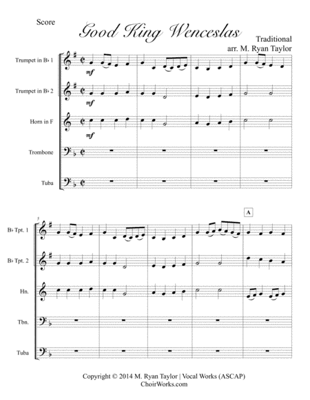 Good King Wenceslaus for Brass Quintet : Score & Parts (arr. M. Ryan Taylor)