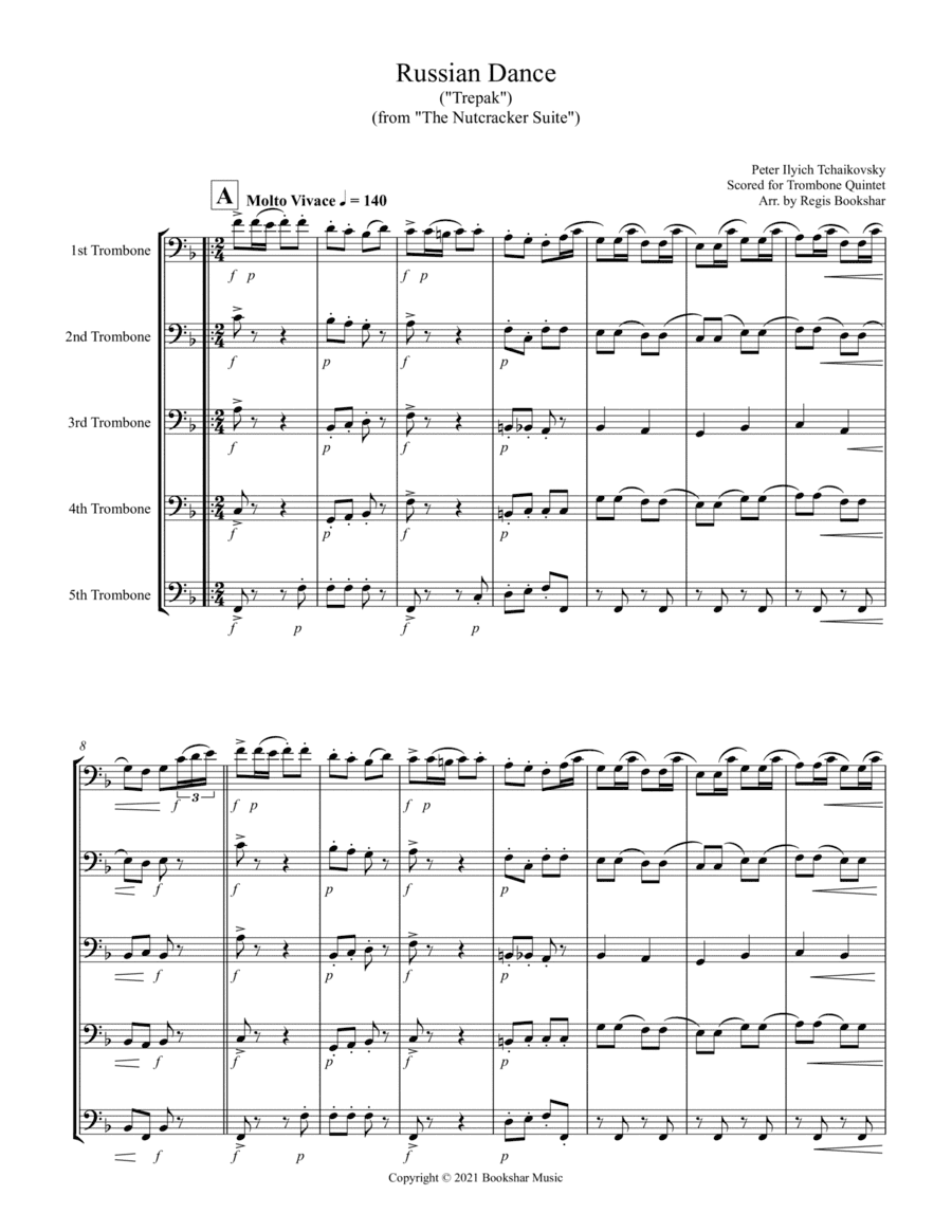 Russian Dance ("Trepak") (from "The Nutcracker Suite") (F) (Trombone Quintet) (arr. Regis Bookshar)