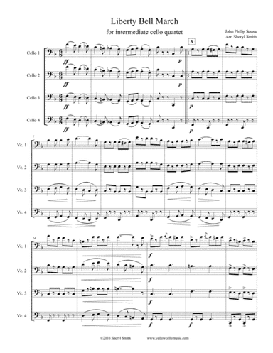Liberty Bell March by Sousa, arranged for intermediate cello quartet / four cellos (arr. Yellow Cello Music)