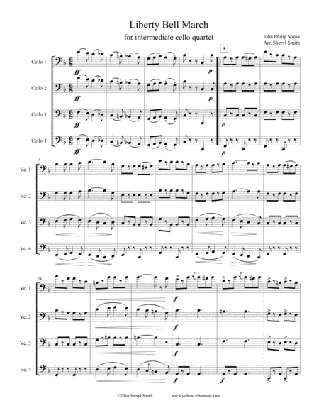 Liberty Bell March by Sousa, arranged for intermediate cello quartet / four cellos (arr. Yellow Cello Music)