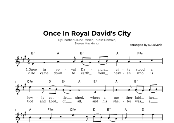 Once In Royal David's City (Key of A Major) (arr. R. Salvario)