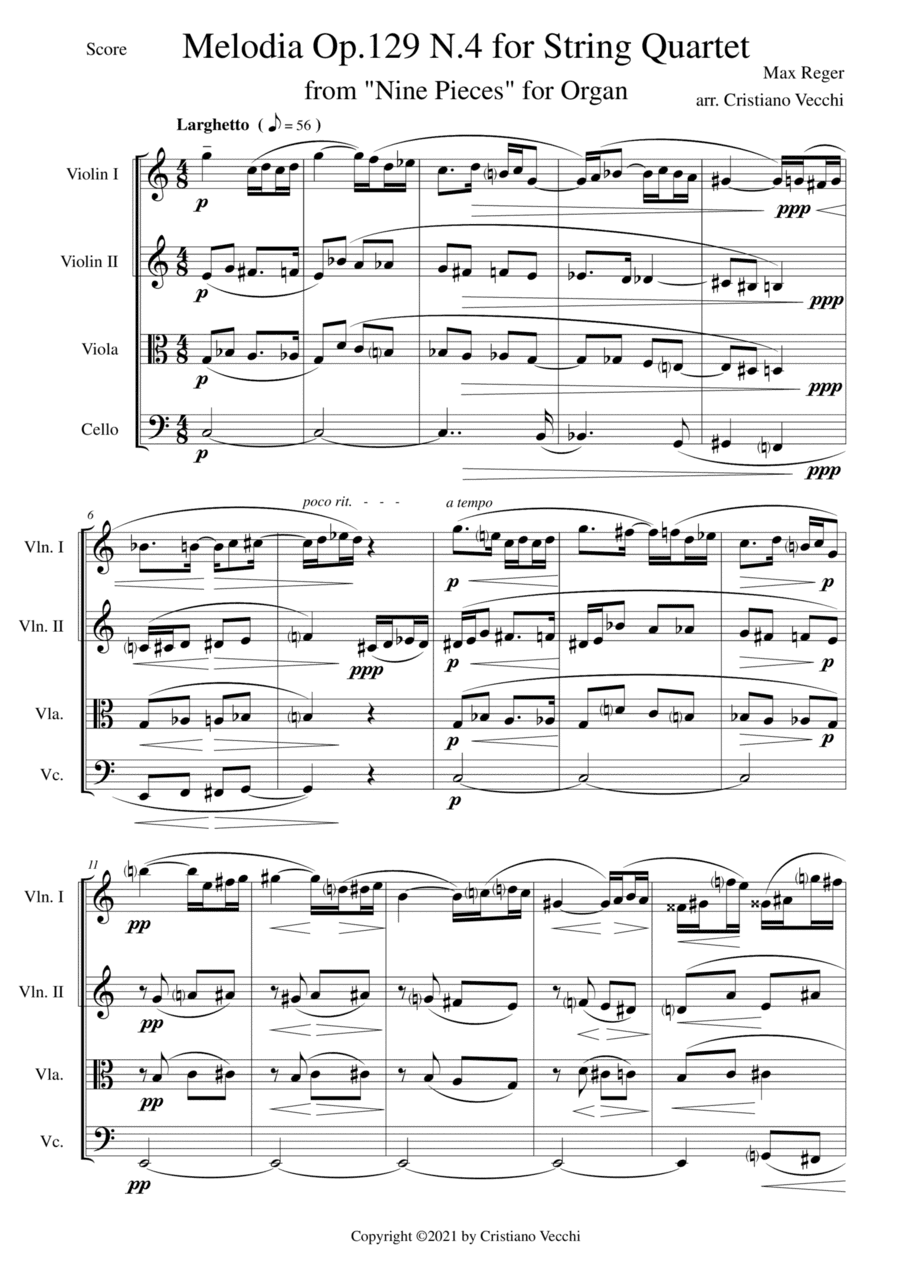 Melodia Op.129 N.4 for String Quartet (arr. Cristiano Vecchi)