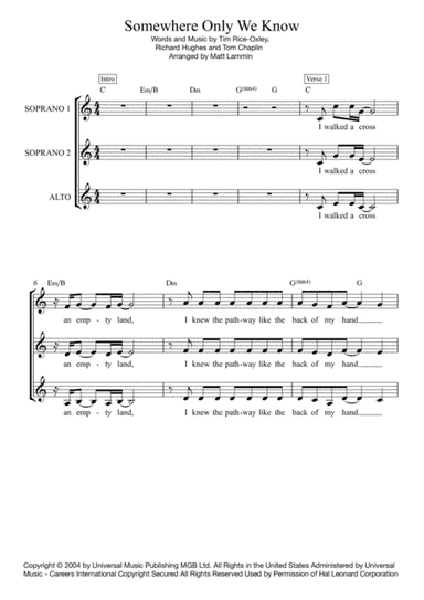Somewhere Only We Know (arr. Matt Lammin)