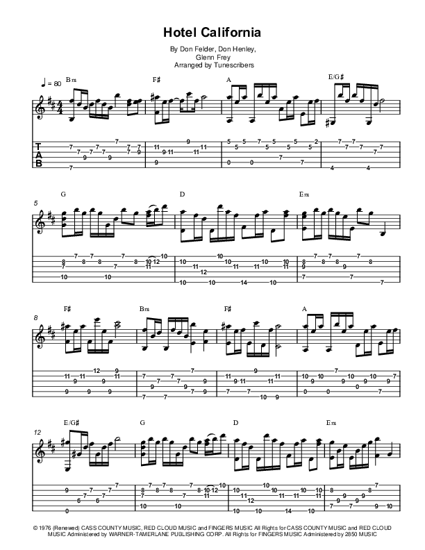 Hotel California (guitar arrangement) (arr. Tunescribers)