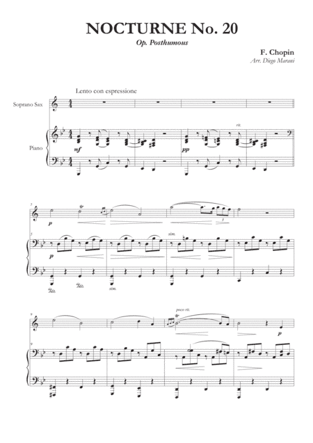 Nocturne No. 20 for Soprano Saxophone and Piano (arr. Diego Marani)