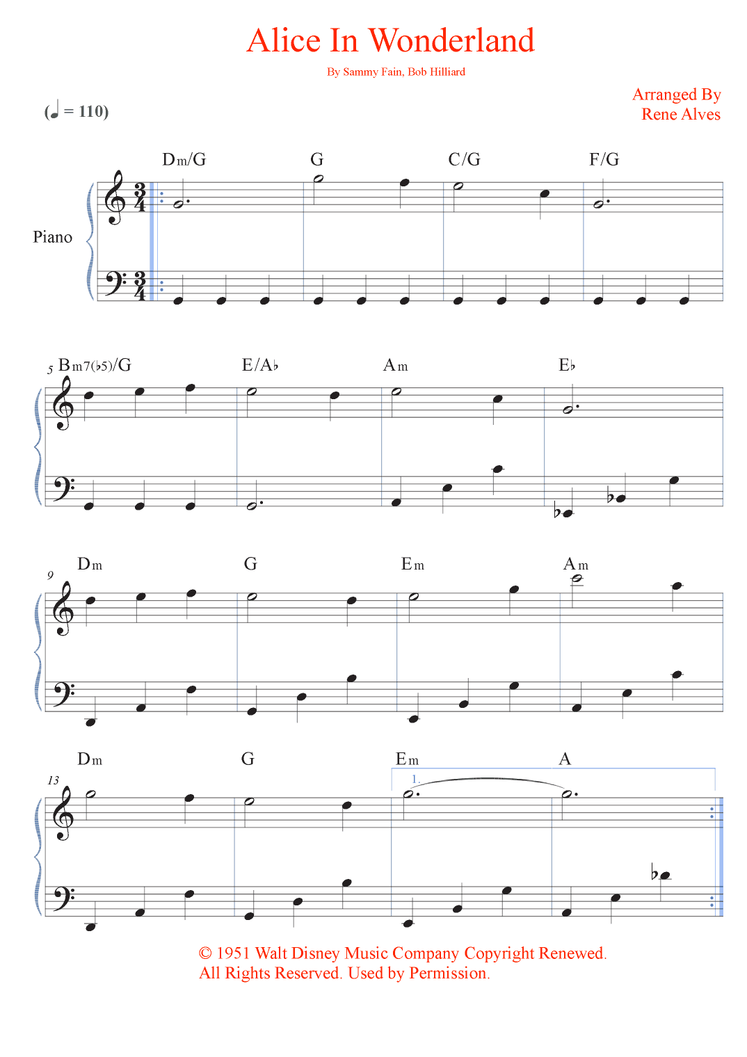 Alice In Wonderland (arr. Rene Alves)