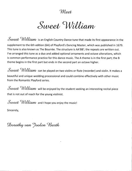Romantic Playford: Sweet William (arr. Dorothy van Joolen Barth)