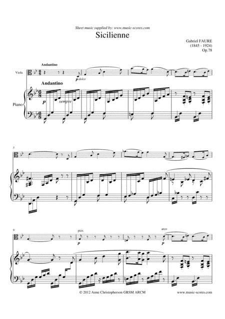 Fauré: Sicilienne - Viola and Piano (arr. Anne L Christopherson GRSM ARCM)