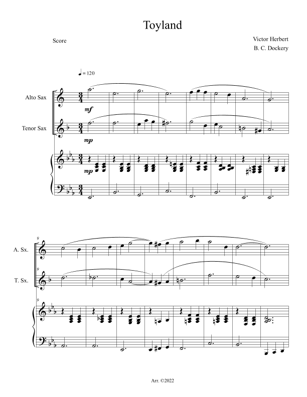 Toyland (Alto and Tenor Sax Duet with Piano Accompaniment) (arr. B. C. Dockery)