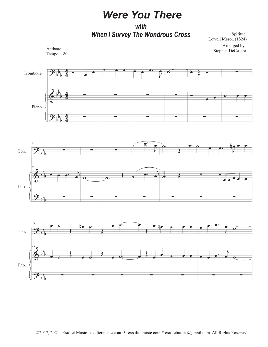 Were You There (with "When I Survey The Wondrous Cross") (Trombone solo and Piano) (arr. Stephen DeCesare)