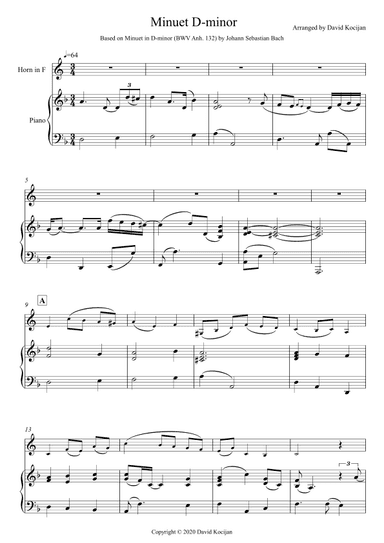 Minuet in D-minor - EASY (horn in F & piano) (arr. David Kocijan)