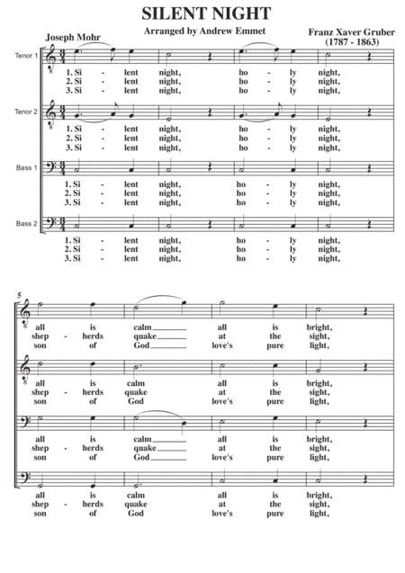 Silent Night A Cappella TTBB (arr. Andrew Emmet)