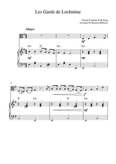 Les Garde de Lochmine (for viola solo and piano accompaniment) (arr. Kaiserin Rebecca)