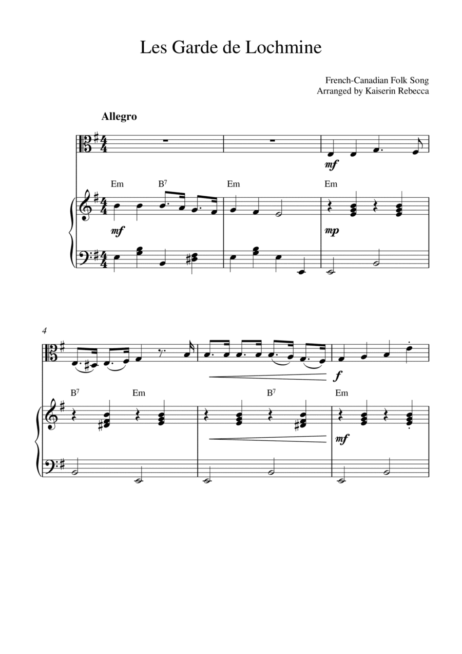 Les Garde de Lochmine (for viola solo and piano accompaniment) (arr. Kaiserin Rebecca)