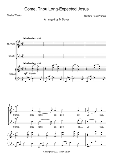 Come, Thou Long Expected Jesus - Two Part Choir - TB - Lower Voices (arr. Martin Dover)