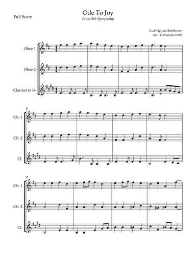 Ode To Joy Theme (from Beethoven's 9th Symphony) for Woodwind Trio (arr. Fernando Britto)