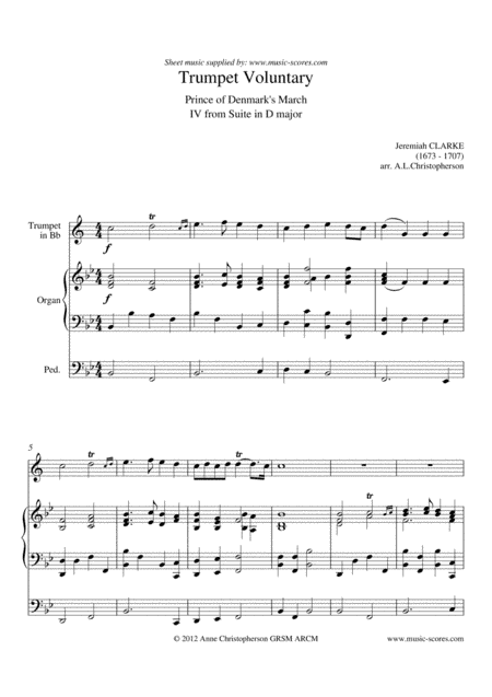 Trumpet Voluntary, or Prince of Denmark's March - Trumpet and Organ - Bb major (arr. Anne L Christopherson GRSM ARCM)
