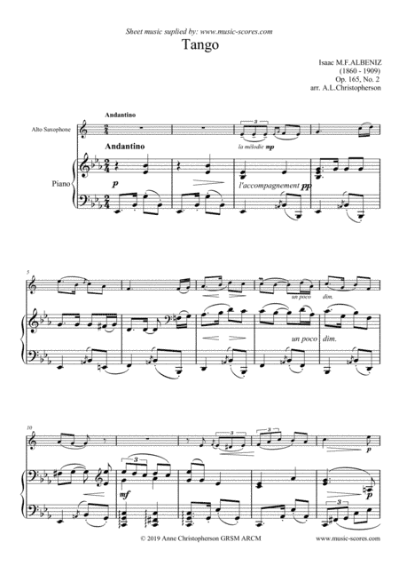 Tango - Alto Sax and Piano (arr. Anne L Christopherson GRSM ARCM)