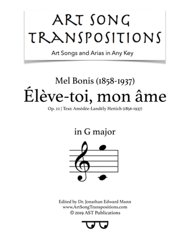 BONIS: Élève-toi, mon âme, Op. 22 (transposed to G major) (arr. ArtSongTranspositions.com)