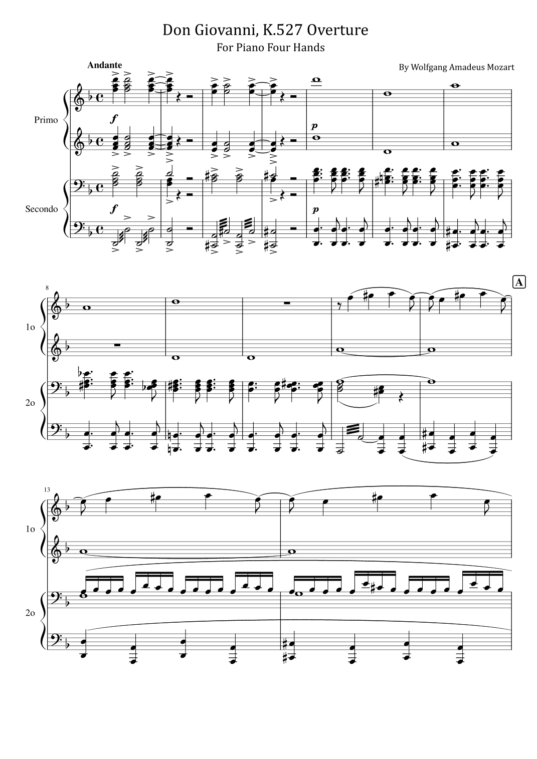 Mozart - Don Giovanni, K.527 Overture  - For Piano Four Hands (arr. poon)