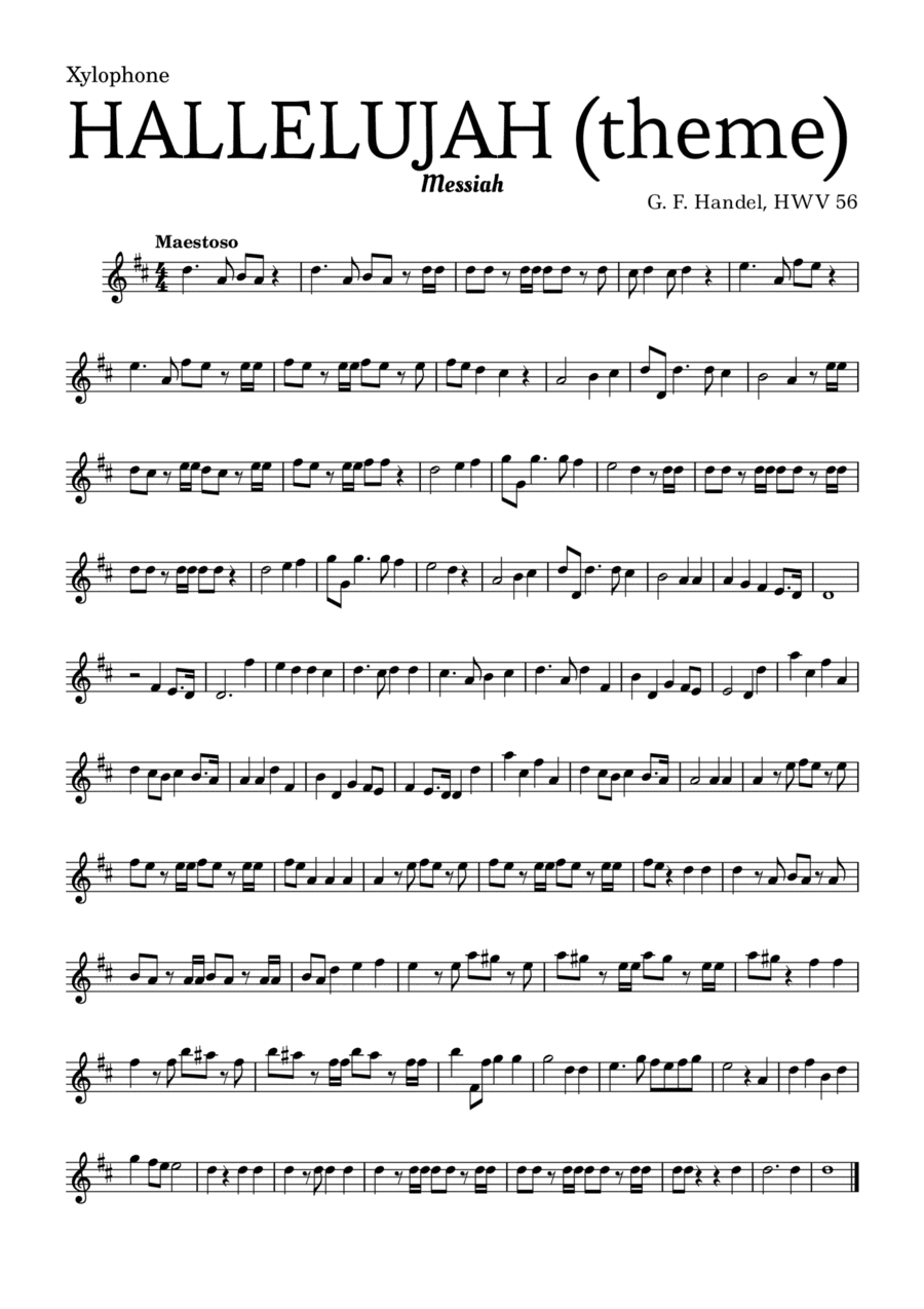 Aleluia (HALLELUJAH), of the Messiah - for Xylophone and accompaniment (arr. Leyandder Trustworthy)