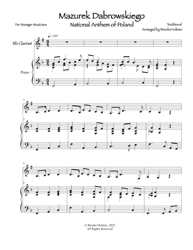 Polish National Anthem - Mazurek Dabrowskiego (Easy Clarinet & Piano) Poland (arr. Brooks Holmes)