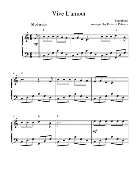 Vive L'amour (piano solo with chords) (arr. Kaiserin Rebecca)