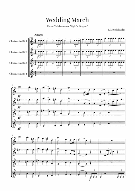 Wedding March for Clarinet Quartet - Mendelssohn (arr. Cadenza Editions)