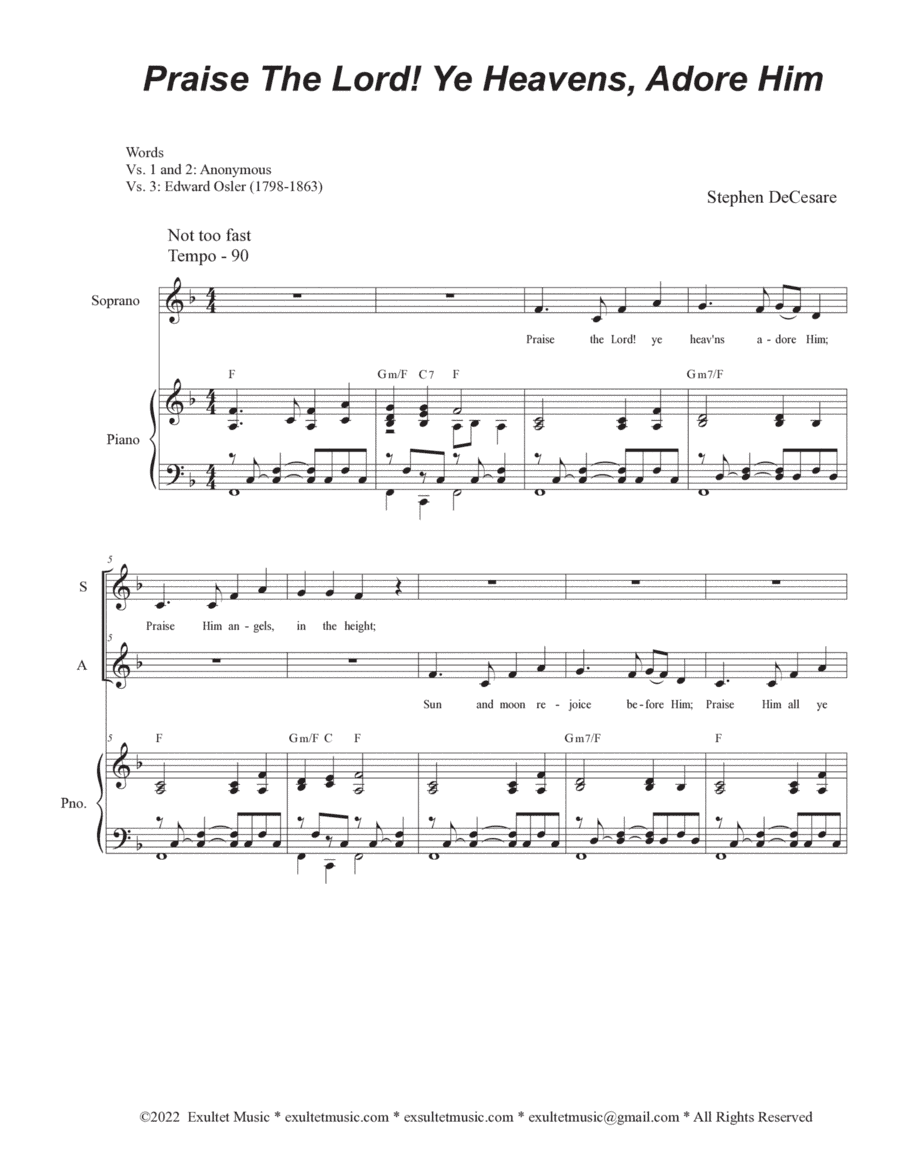Praise The Lord! Ye Heavens, Adore Him (Duet for Soprano and Alto solo)