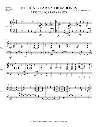 3 DE CABEÇA PARA BAIXO - MUSICA 1- PARA 5 TROMBONES - Piano