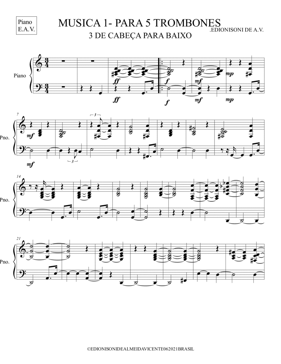 3 DE CABEÇA PARA BAIXO - MUSICA 1- PARA 5 TROMBONES - Piano