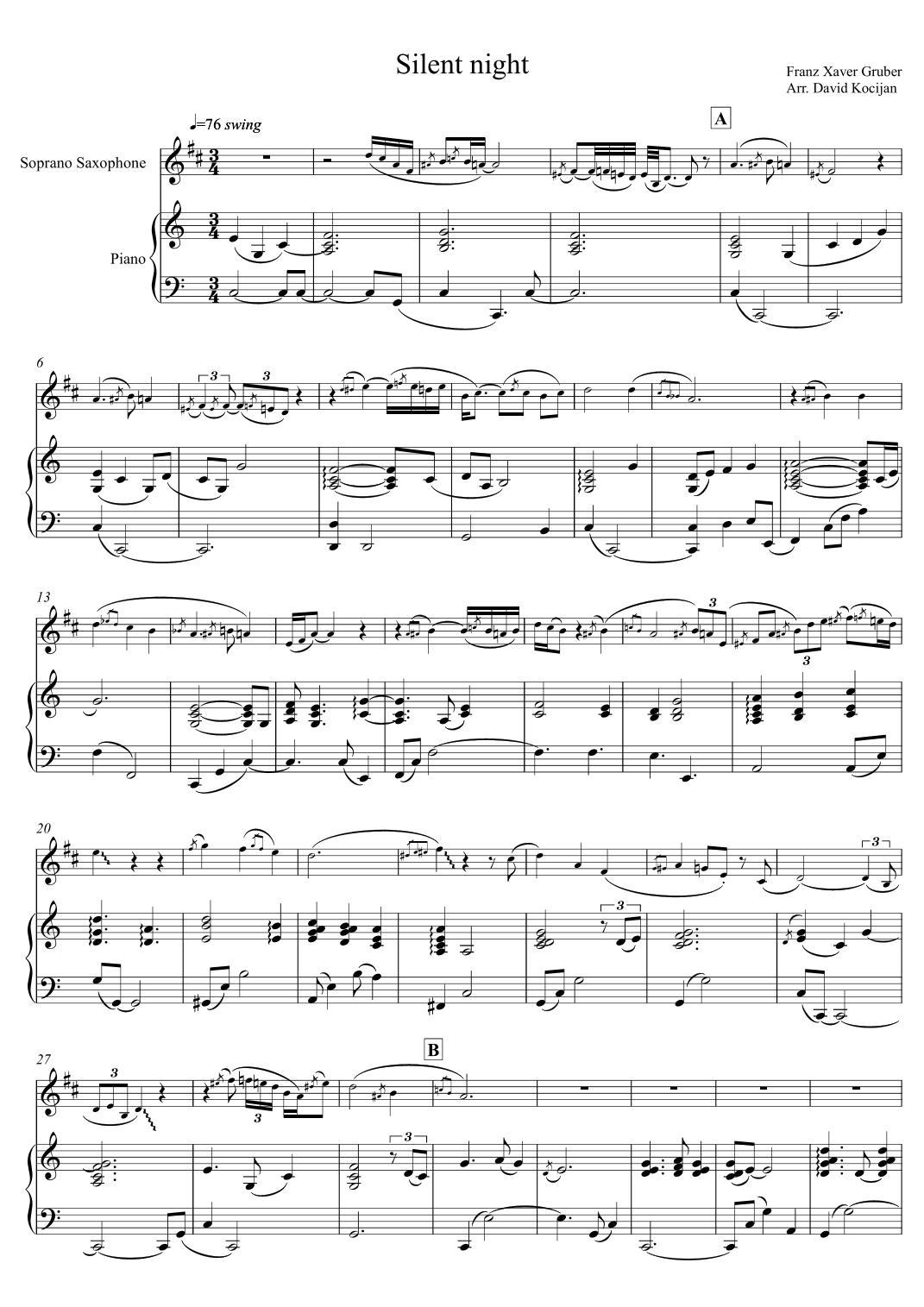 Silent night (soprano sax & piano) (arr. David Kocijan)