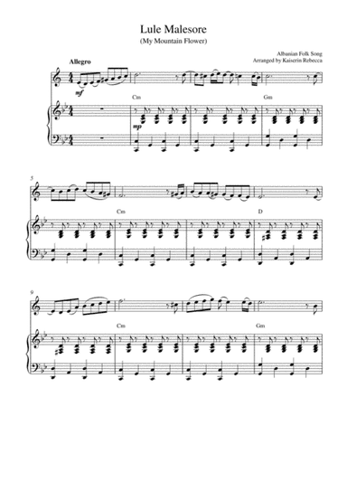 Lule Malesore (My Mountain Flower) (Bb trumpet solo and piano accompaniment) (arr. Kaiserin Rebecca)