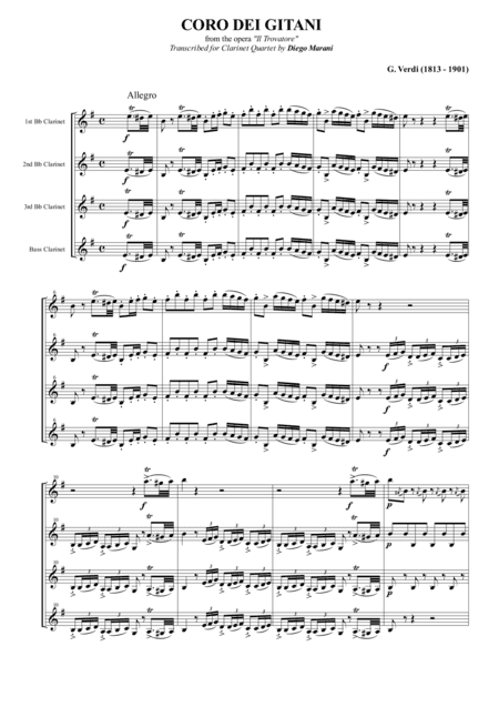 "Anvil Chorus" from the opera "Il Trovatore" for Clarinet Quartet (arr. Diego Marani)