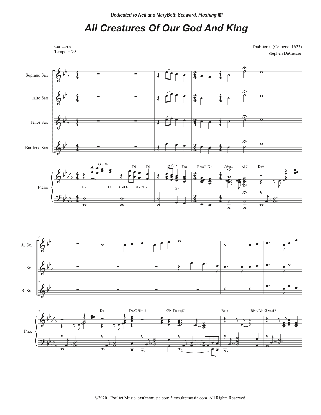 All Creatures Of Our God And King (Saxophone Quartet and Piano) (arr. Stephen DeCesare)