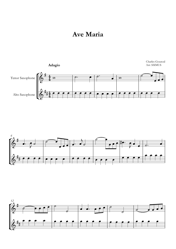 Ave Maria (Bach-Gounod) in F Major for  Tenor and alto saxofone (arr. SMMUS)