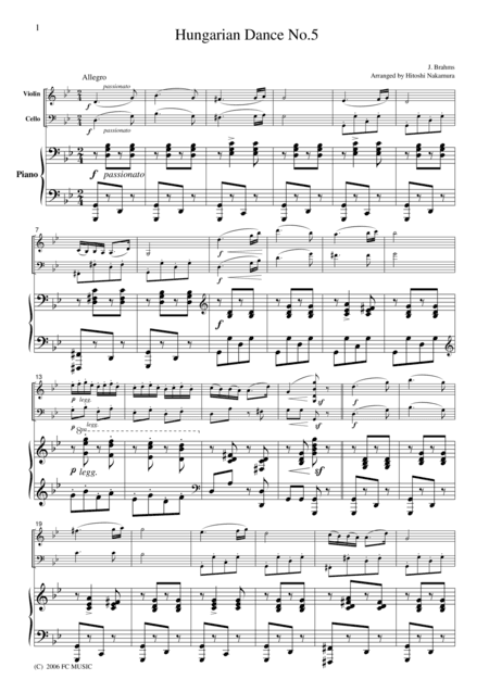 Brahms  Hungarian Dance No.5, for piano trio, PB101 (arr. H Nakamura)
