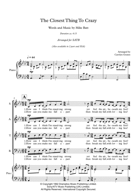 The Closest Thing To Crazy (arr. Carolyn Goates)