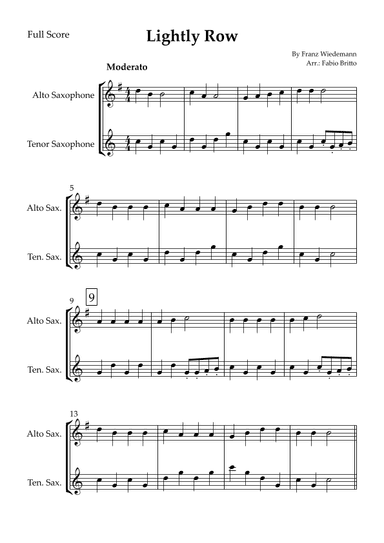 Lightly Row for Alto Saxophone & Tenor Saxophone Duo (arr. Fabio Britto)
