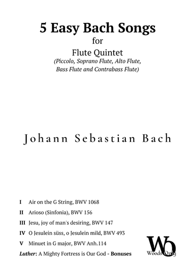 5 Famous Songs by Bach for Flute Choir Quintet (arr. Ander)